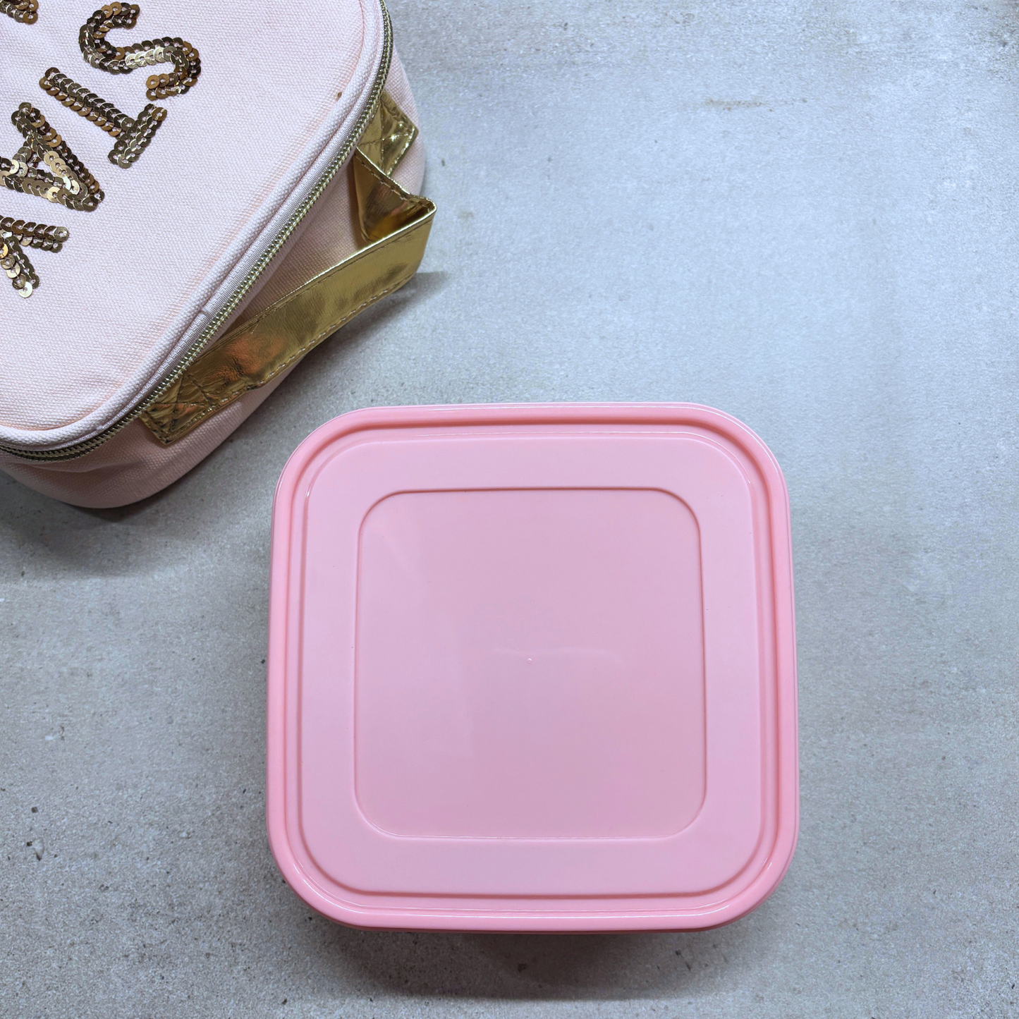 Stay Sweet Pink Combo Lunch Set | Sequin Embellished Lunch Bag and 6.25" Square Food Container