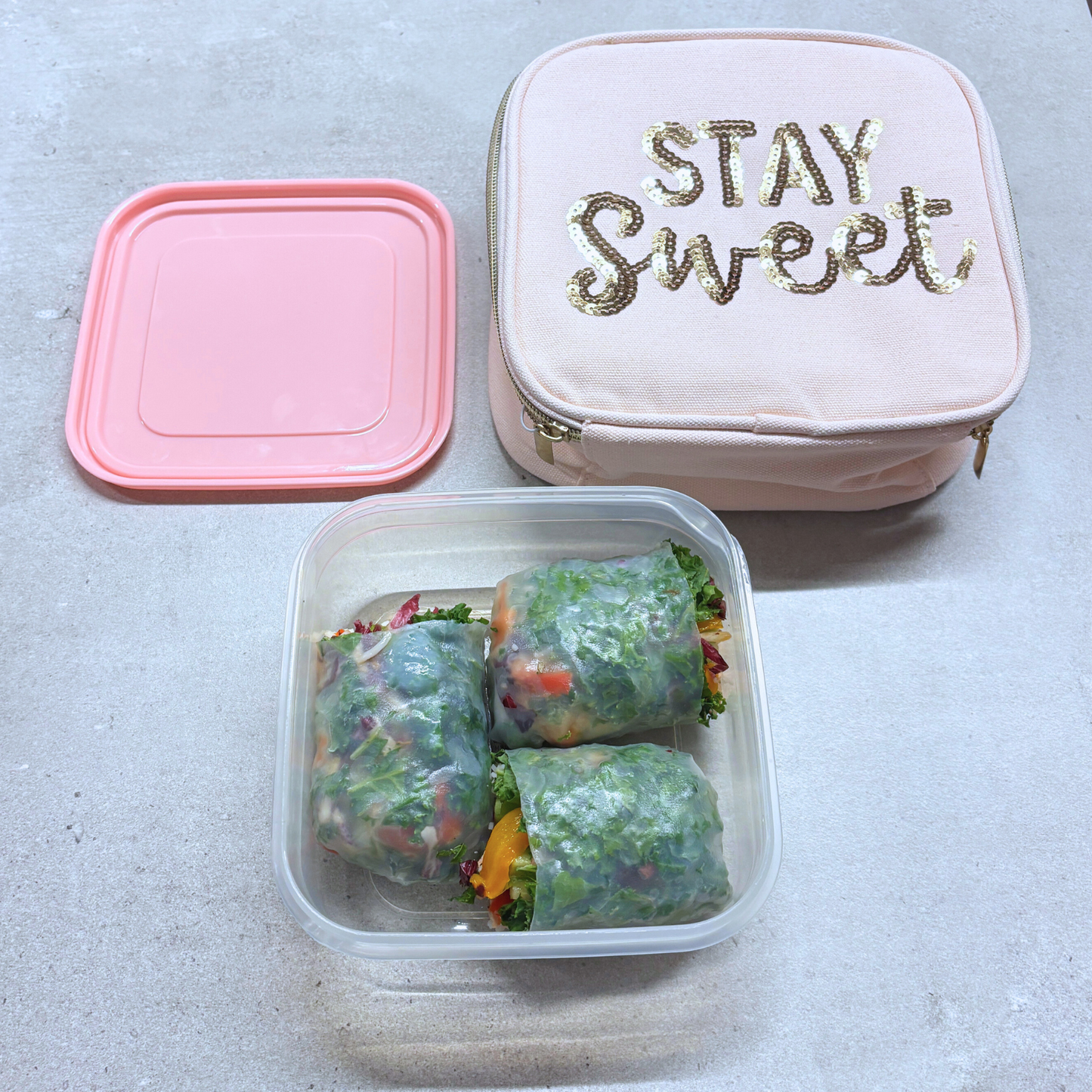 Stay Sweet Pink Combo Lunch Set | Sequin Embellished Lunch Bag and 6.25" Square Food Container