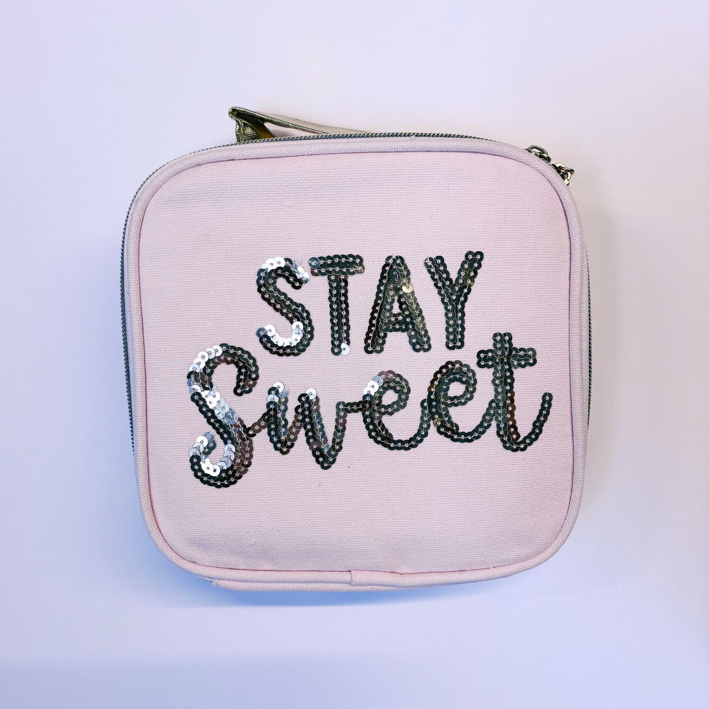 Stay Sweet Pink Combo Lunch Set | Sequin Embellished Lunch Bag and 6.25" Square Food Container