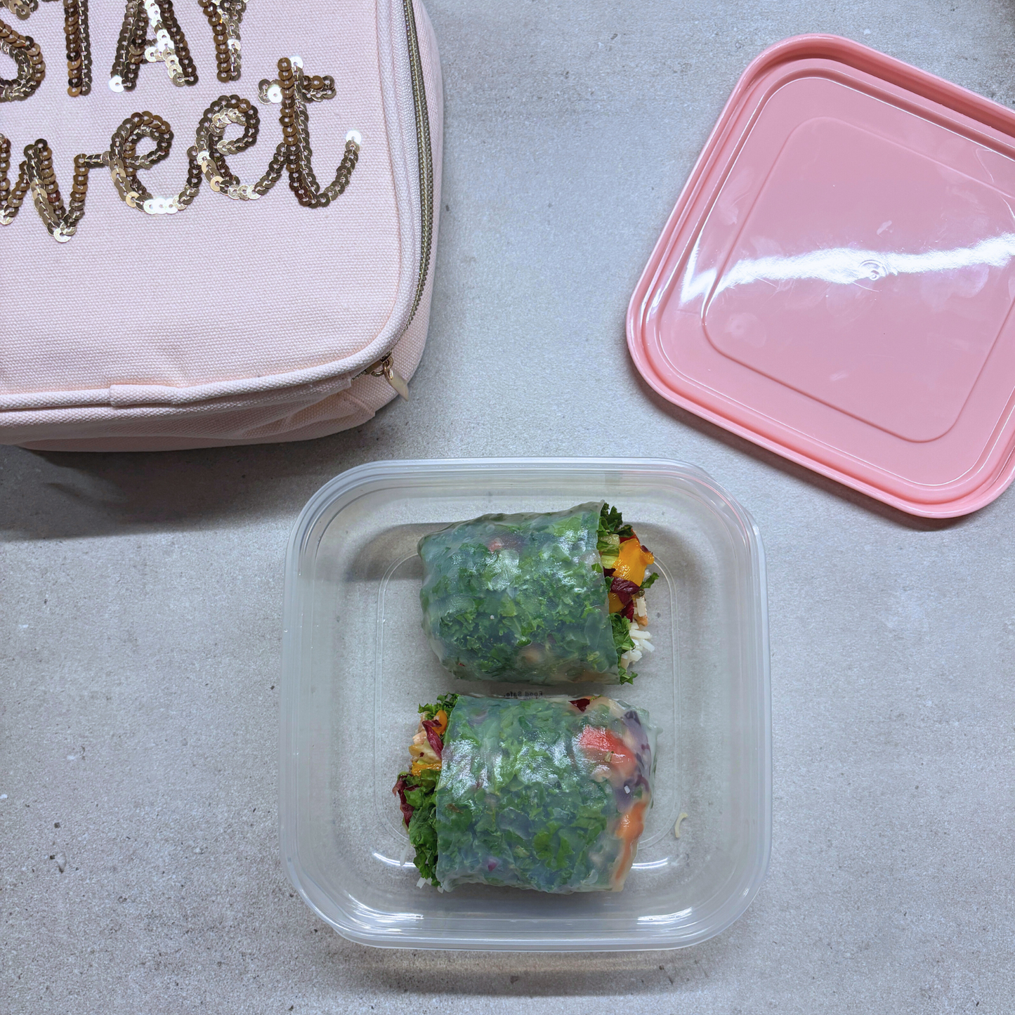 Stay Sweet Pink Combo Lunch Set | Sequin Embellished Lunch Bag and 6.25" Square Food Container