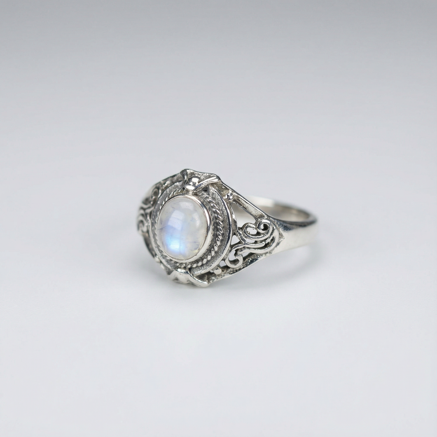 Sterling Silver Round Moonstone Poison Locket Ring | Size 8