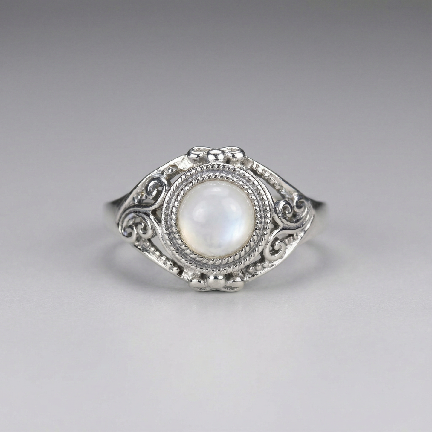 Sterling Silver Round Moonstone Poison Locket Ring | Size 8