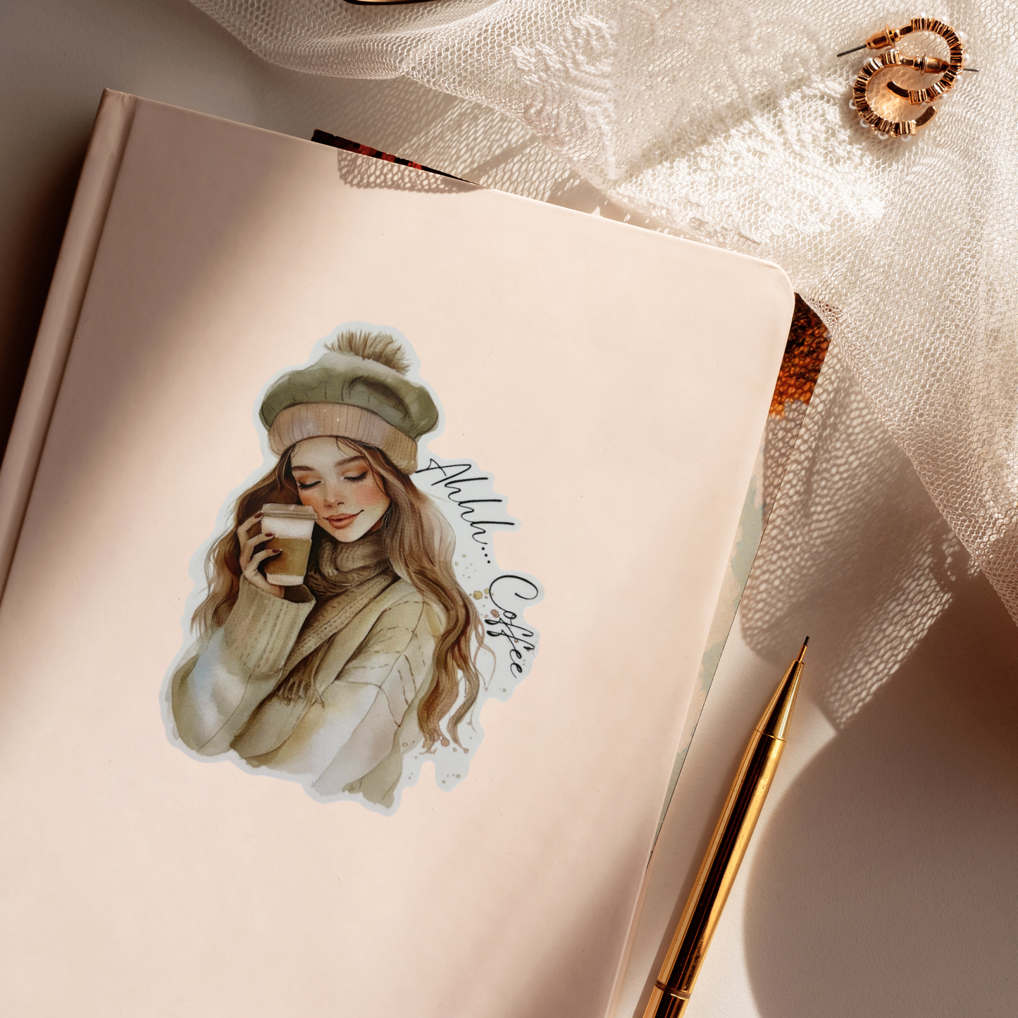 Ahhh... Coffee Vinyl Sticker | Romantic Fall Coffee Illustration