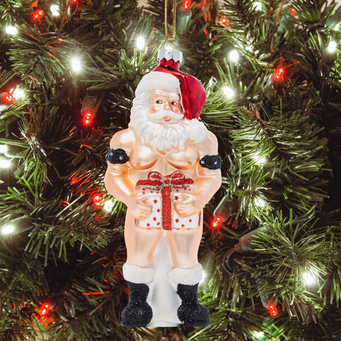 Stiff Package Hand-Blown Glass Christmas Holiday Ornament | Naughty Funny Xmas Gift