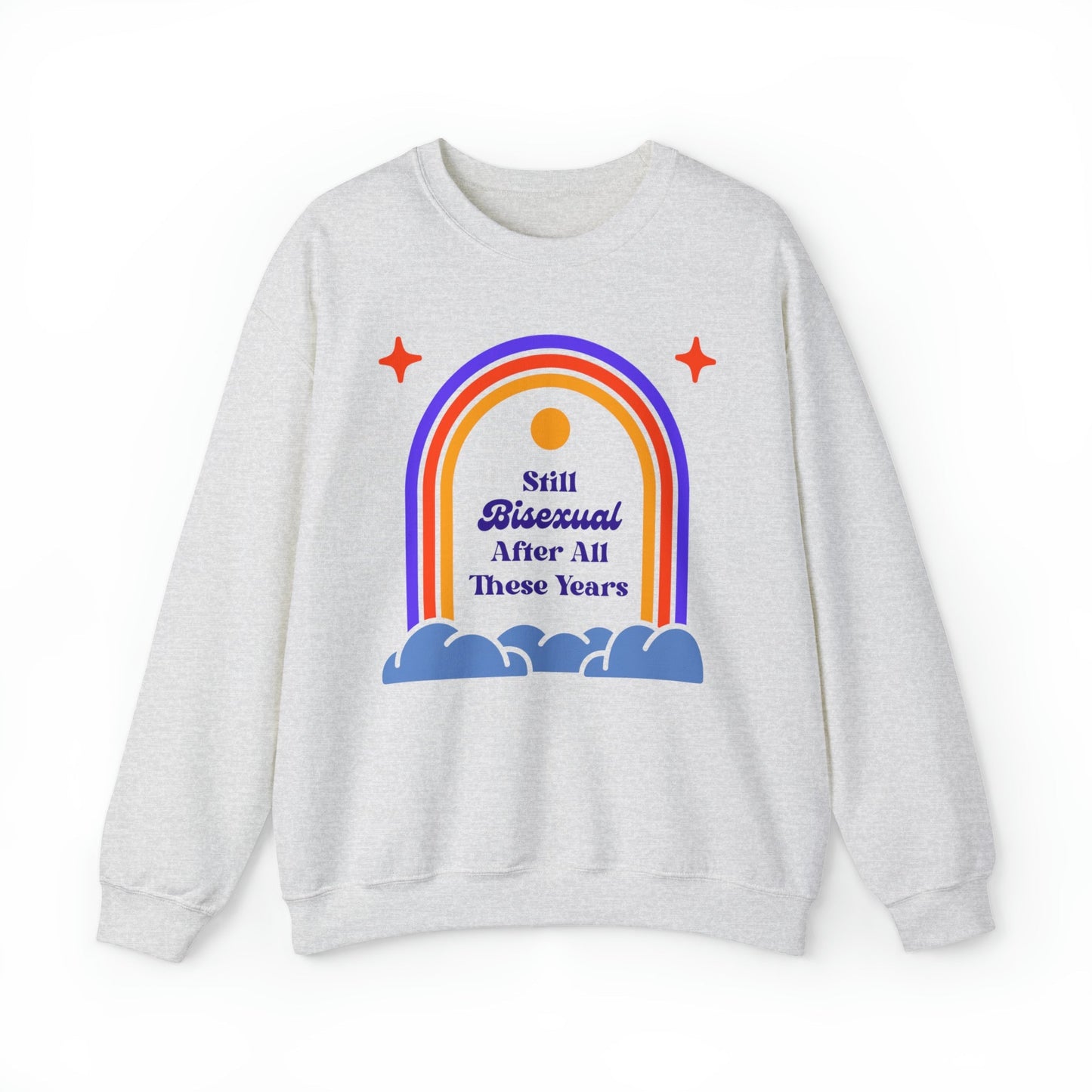 Still Bisexual After All These Years LGBTQ Pride Retro Rainbow Unisex Heavy Blend™ Crewneck Sweatshirt Sizes SM-5XL | Plus Size Available