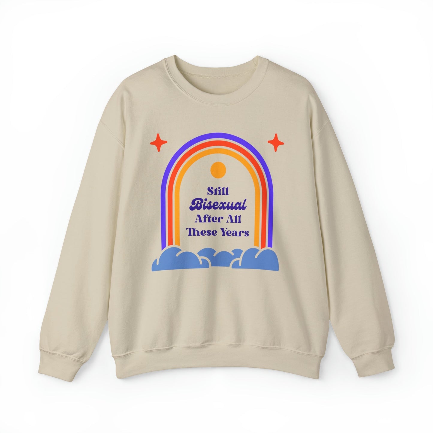 Still Bisexual After All These Years LGBTQ Pride Retro Rainbow Unisex Heavy Blend™ Crewneck Sweatshirt Sizes SM-5XL | Plus Size Available