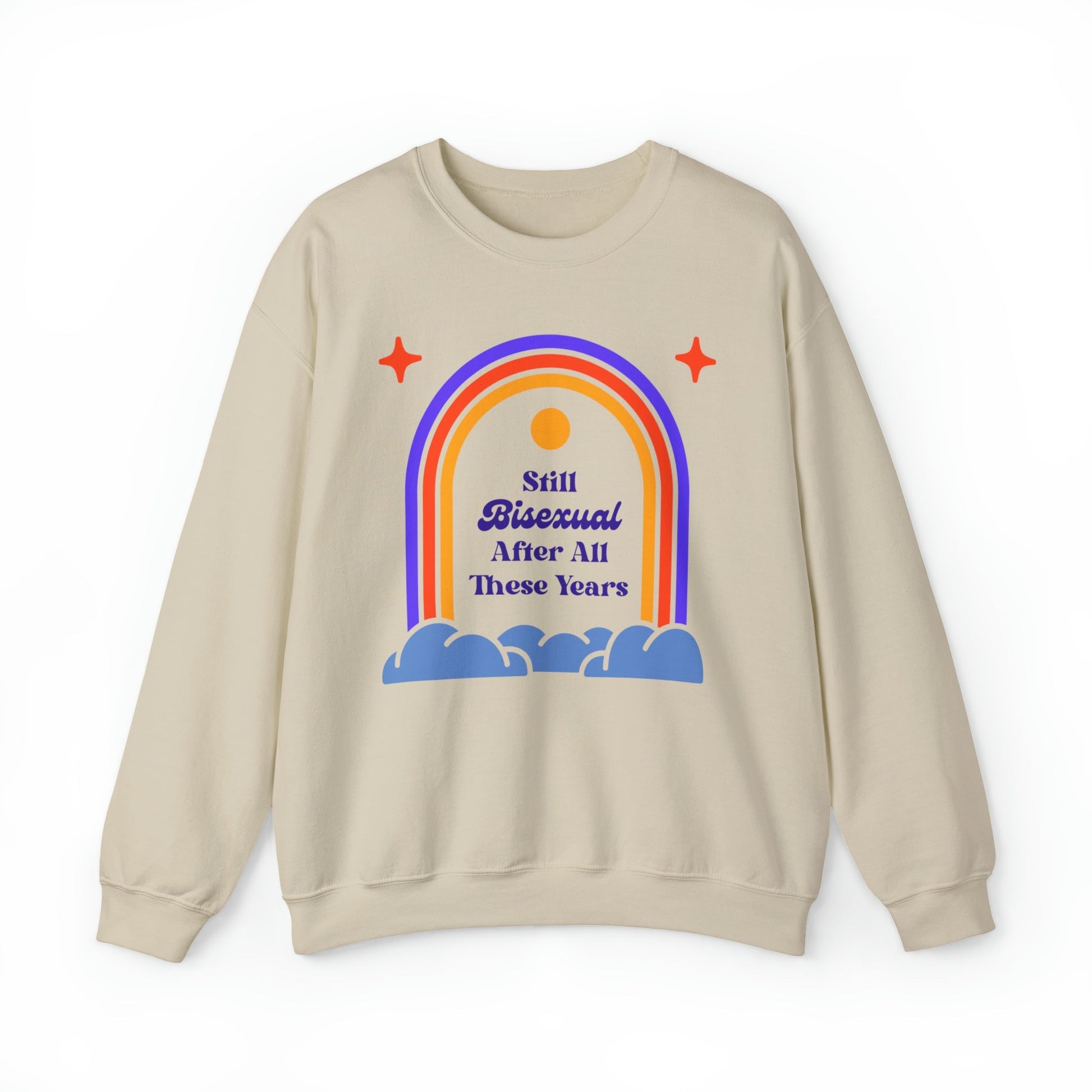 Still Bisexual After All These Years LGBTQ Pride Retro Rainbow Unisex Heavy Blend™ Crewneck Sweatshirt Sizes SM-5XL | Plus Size Available