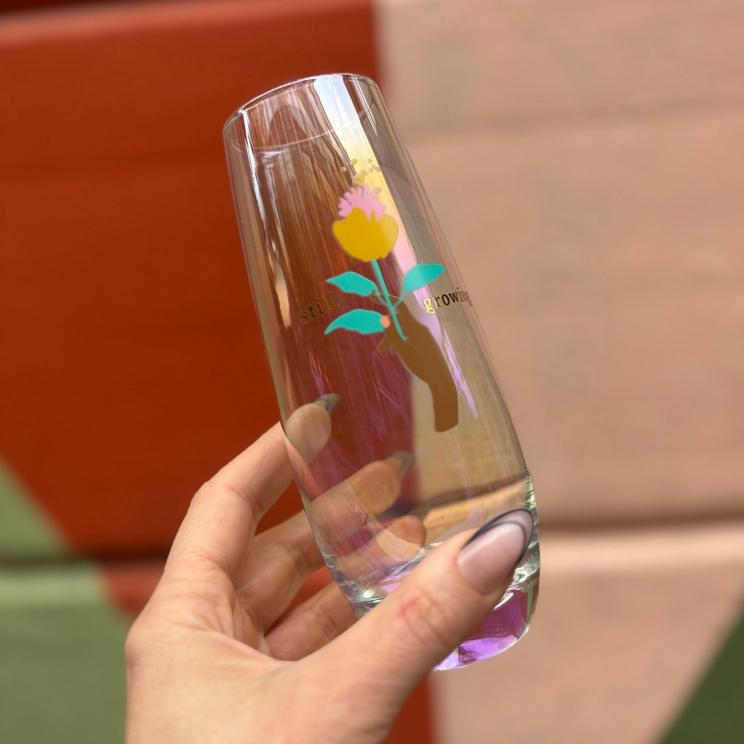 Still Growing Flower Stemless Champagne Flute Glass