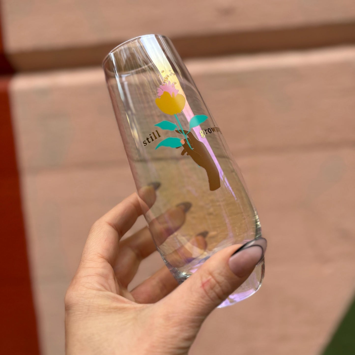 Still Growing Flower Stemless Champagne Flute Glass