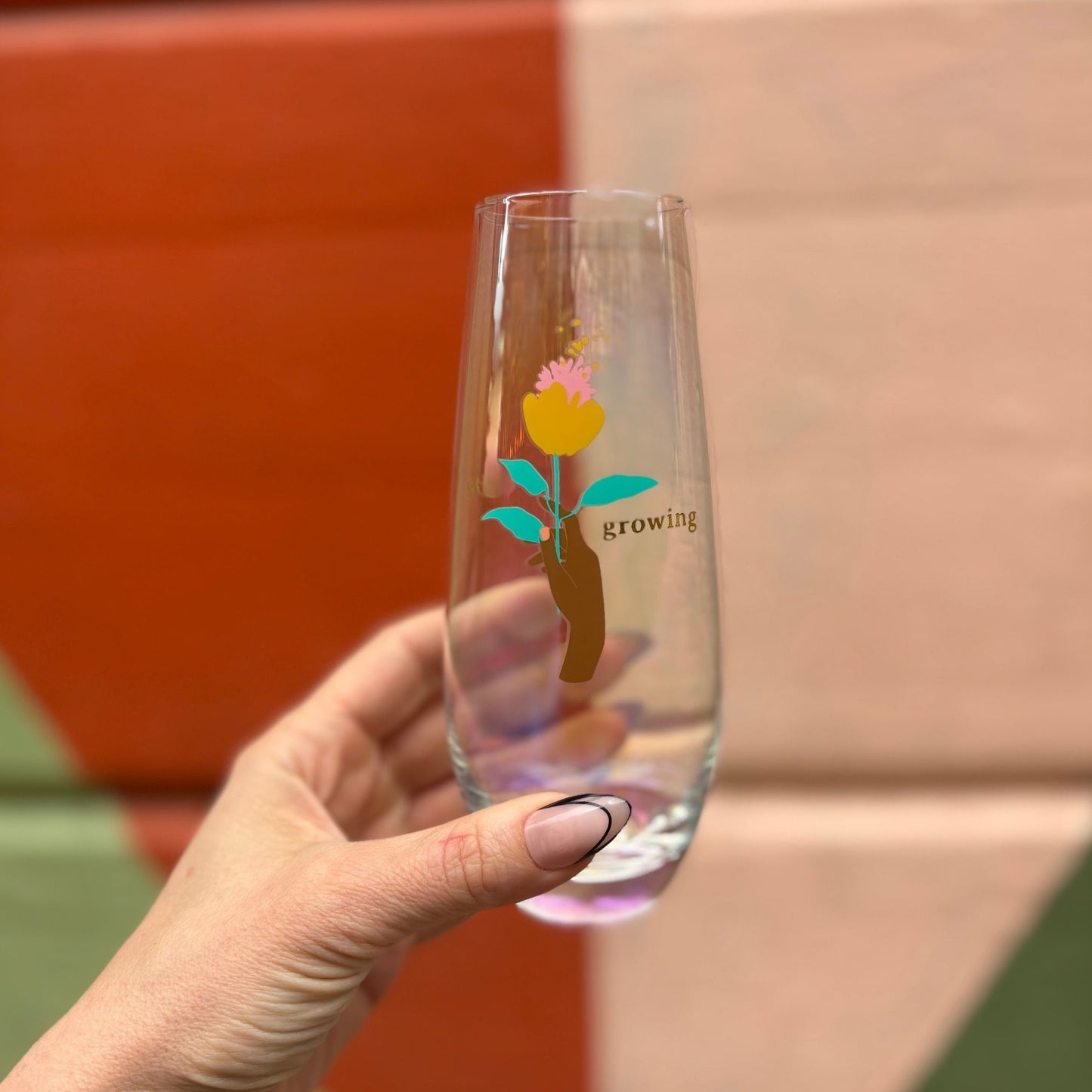 Still Growing Flower Stemless Champagne Flute Glass