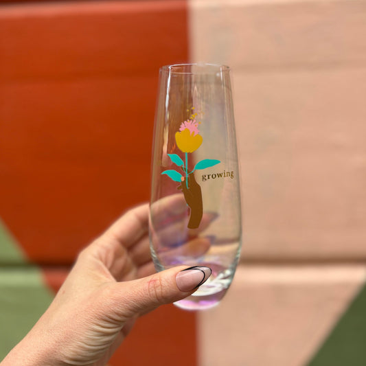 Still Growing Flower Stemless Champagne Flute Glass