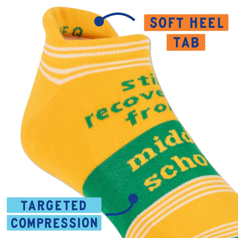Still Recovering From Middle School Women's or Unisex Sneaker Socks [2 Size Options] | BlueQ at GetBullish