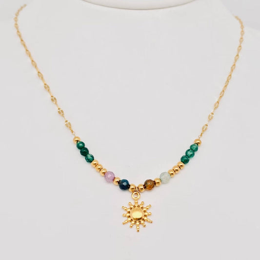 Stone Beads 18 K Gold Plated Sun Pendant Necklace | Fashion Chain Jewelry