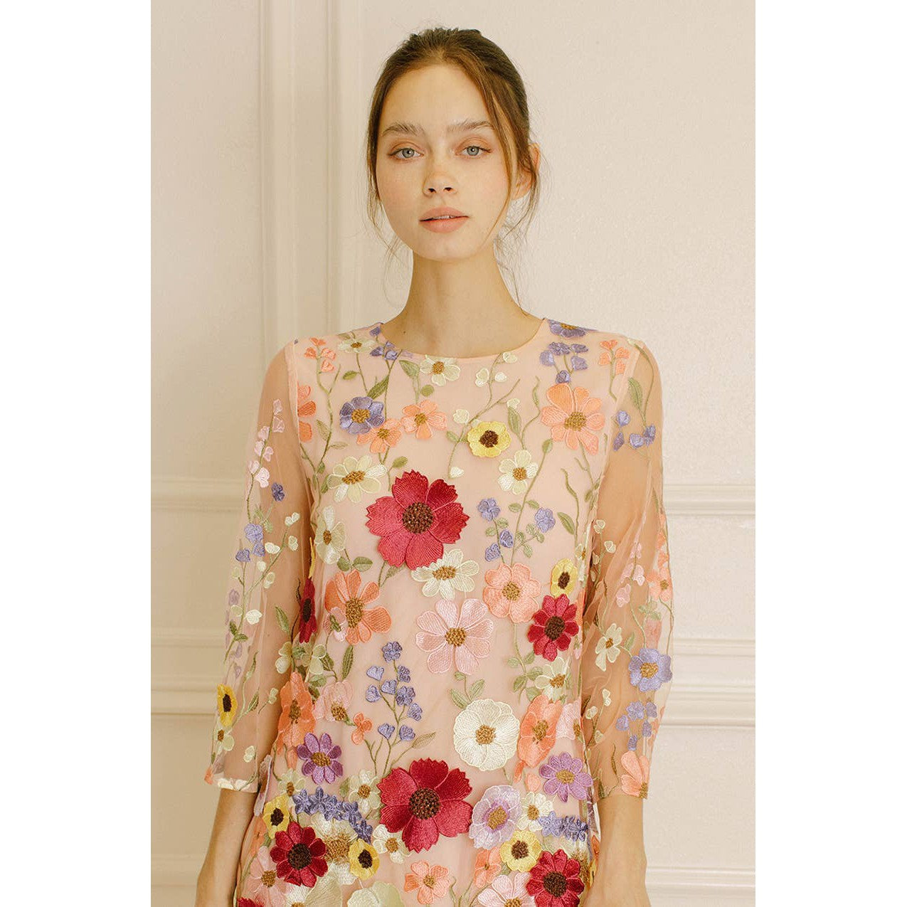 Storia 3-D Multicolor Flowers Floral Appliqué Shift Dress [Sizes SM-M Remaining]