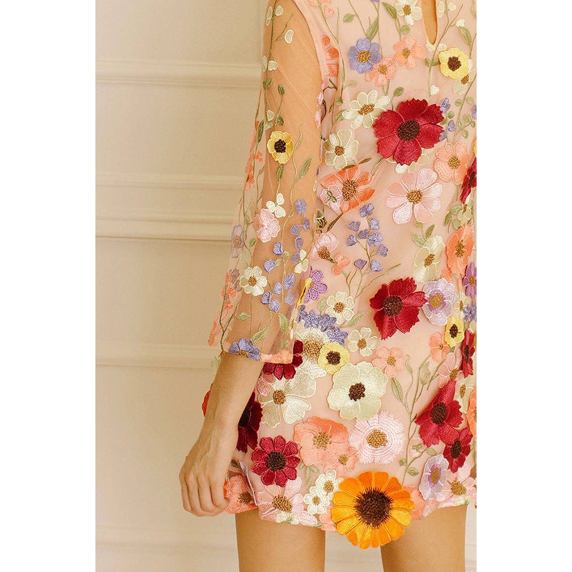 Storia 3-D Multicolor Flowers Floral Appliqué Shift Dress [Sizes SM-M Remaining]