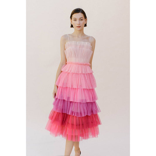 Storia Pink Ombre Tulle Midi Dress [Sizes SM-M remaining]