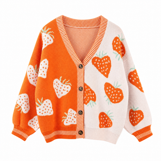 Strawberry Cardigan in Orange | Two-Tone All-Over Pattern [Available in SM-XL]