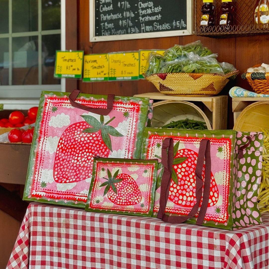 Strawberry Clouds Shoulder Tote bag | Carry-all Zippered Recycle Bag | 15" x 11" | BlueQ at GetBullish