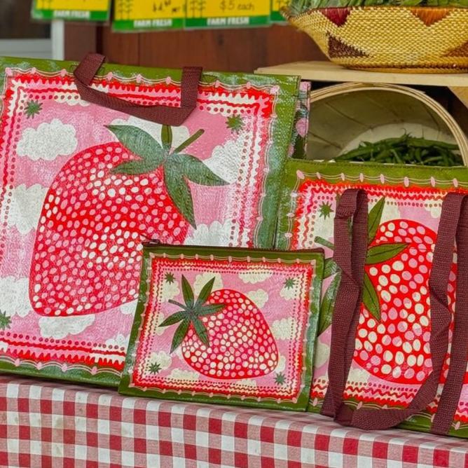 Strawberry Clouds Zipper Pouch | Storage Case Organizer | 9.5" x 7.25" | BlueQ at GetBullish