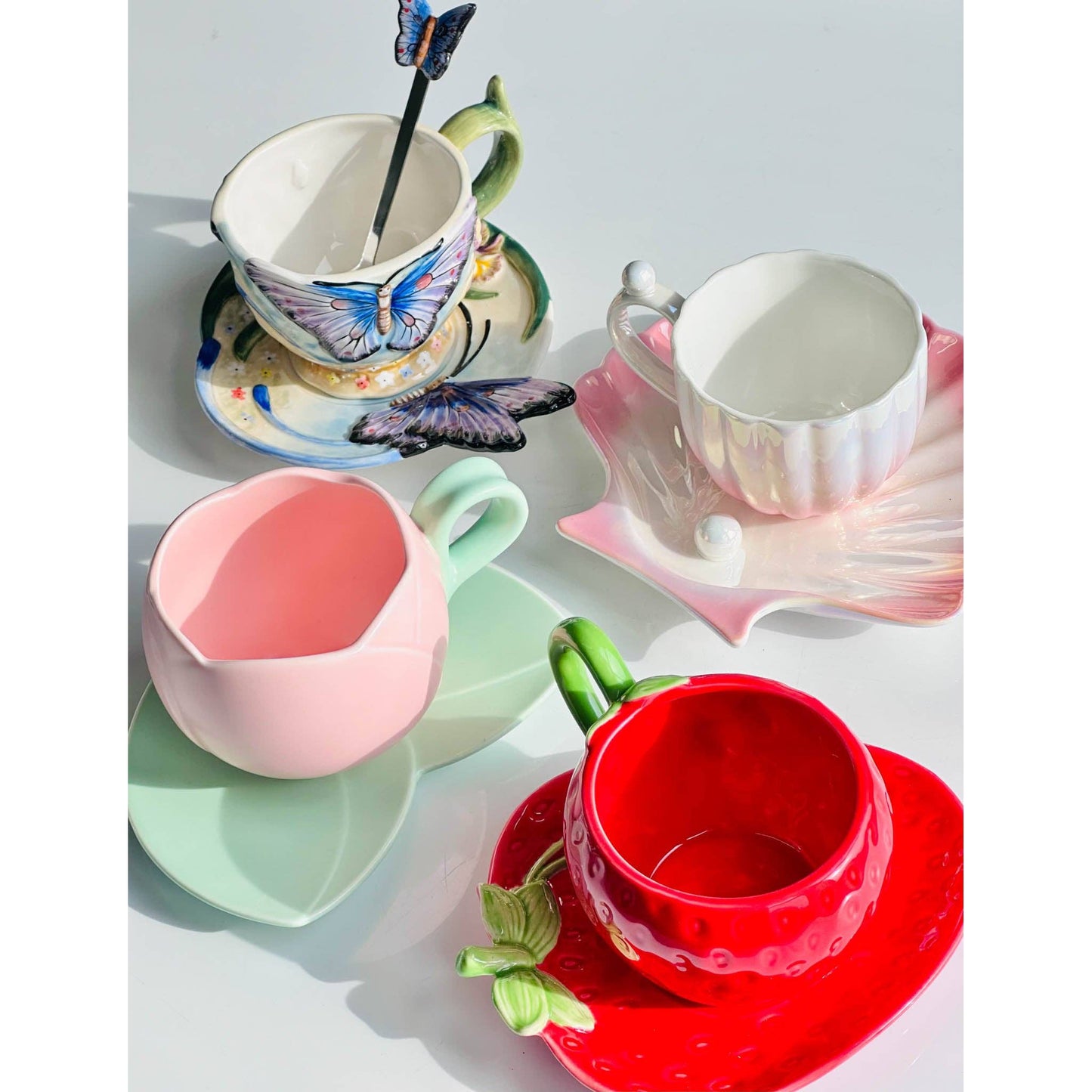 Strawberry Cup & Saucer Ceramic Set in Red | Graphic Coffee Lover Gift Set