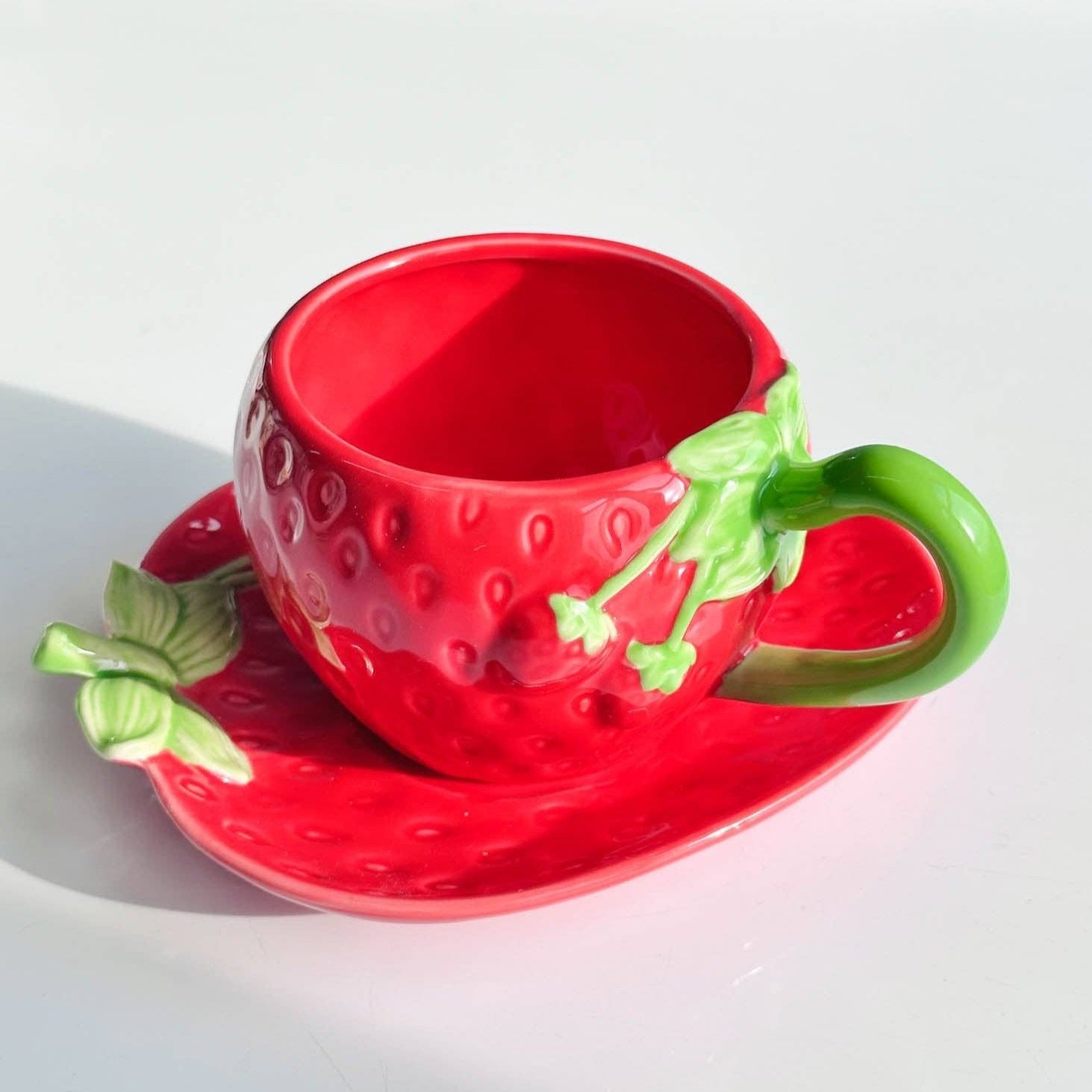 Strawberry Cup & Saucer Ceramic Set in Red | Graphic Coffee Lover Gift Set