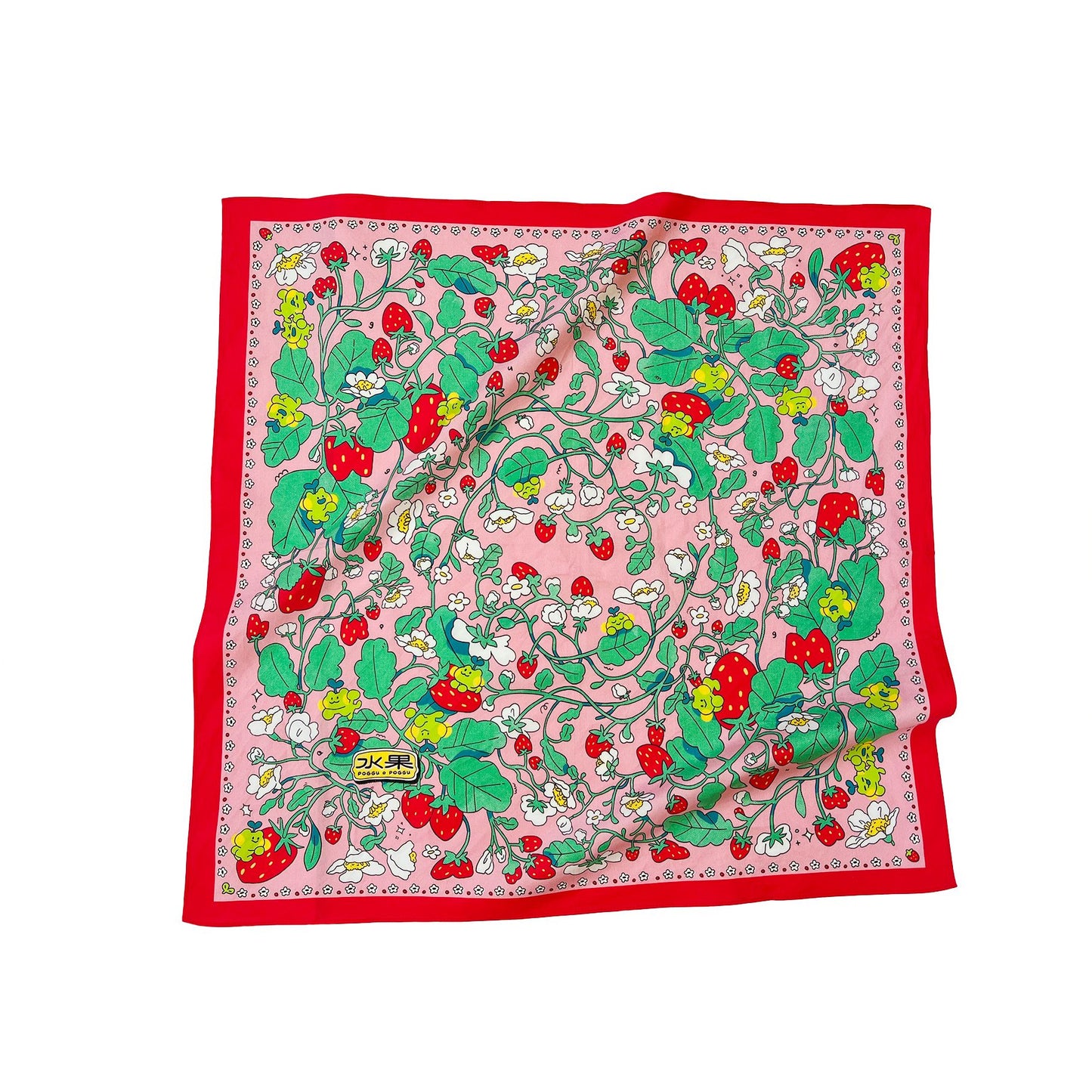 Strawberry Froggy ✿ Bandana | Colorful Headscarf | 22" x 22"