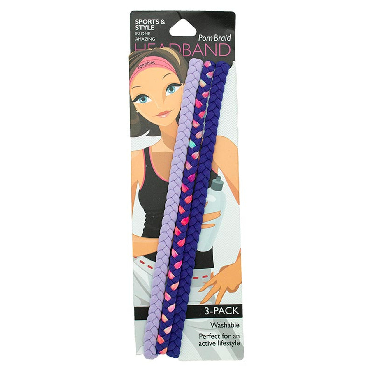 3 Pack Pom Braid Tie Dye | Nylon Headband Hair Accessory