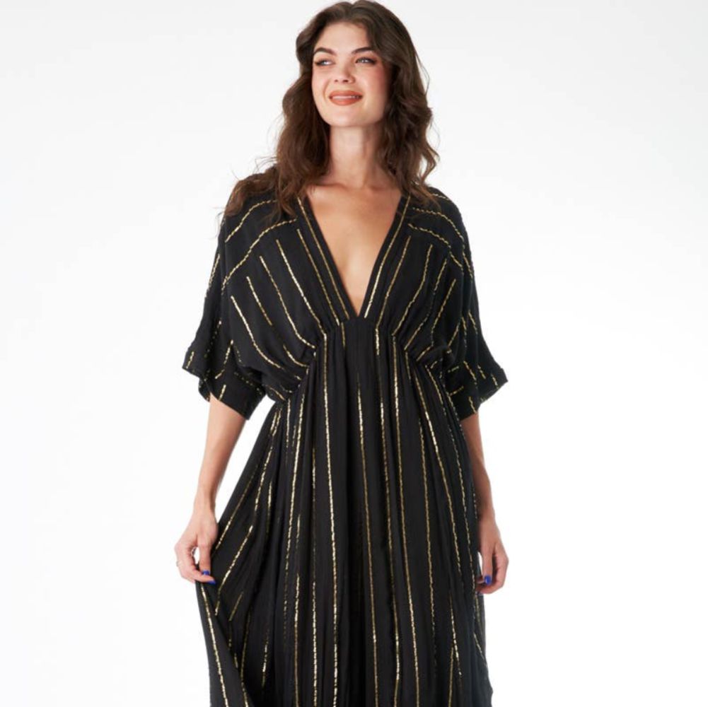 striped sequin wrap dress Striped sequin-embellished metalic crochet-knit maxi dress - black