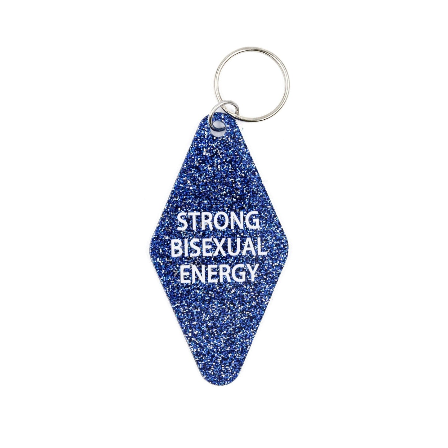 Strong Bisexual Energy Motel Style Keychain in Dark Blue Glitter