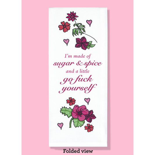 Sugar and Spice and GFY Dishtowel | Hangable Sweary Funny Saying Cotton Towel