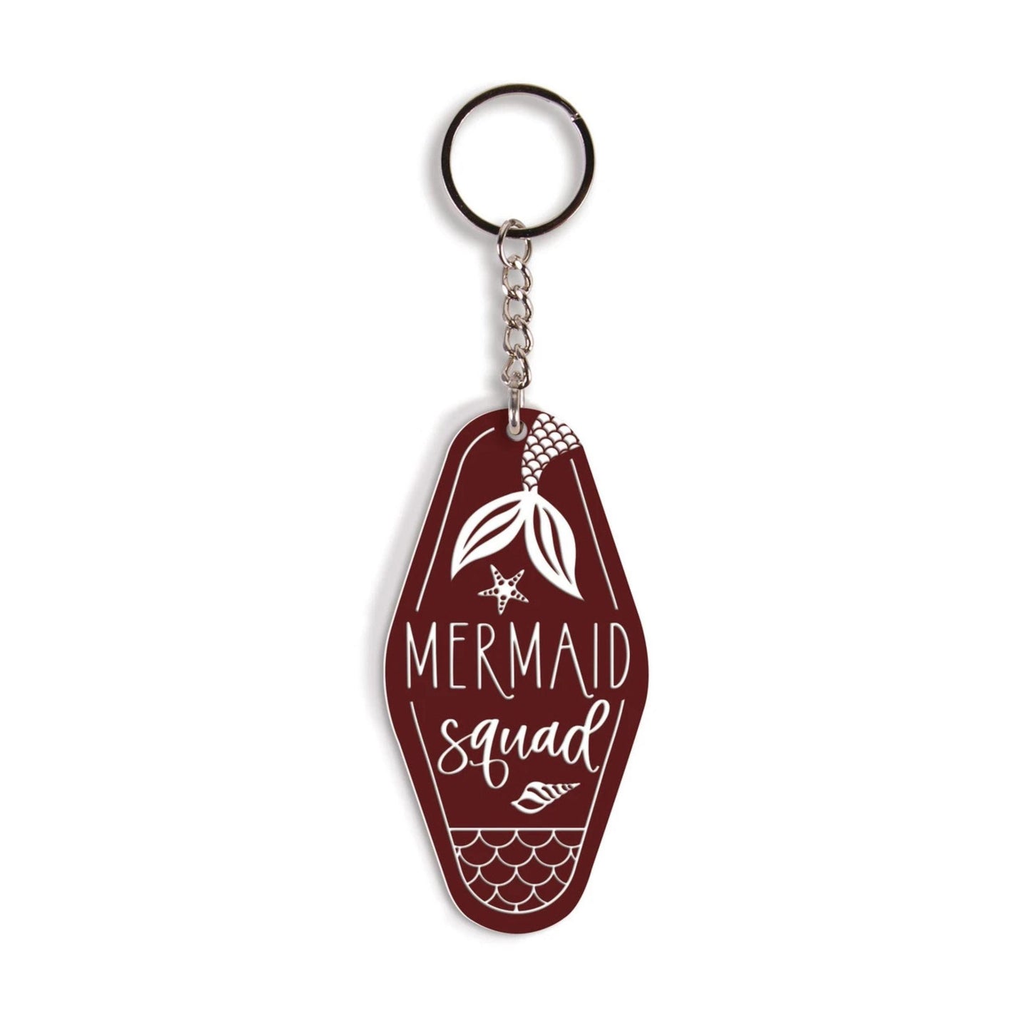 Keychain with 'Mermaid Squad' design on a white background