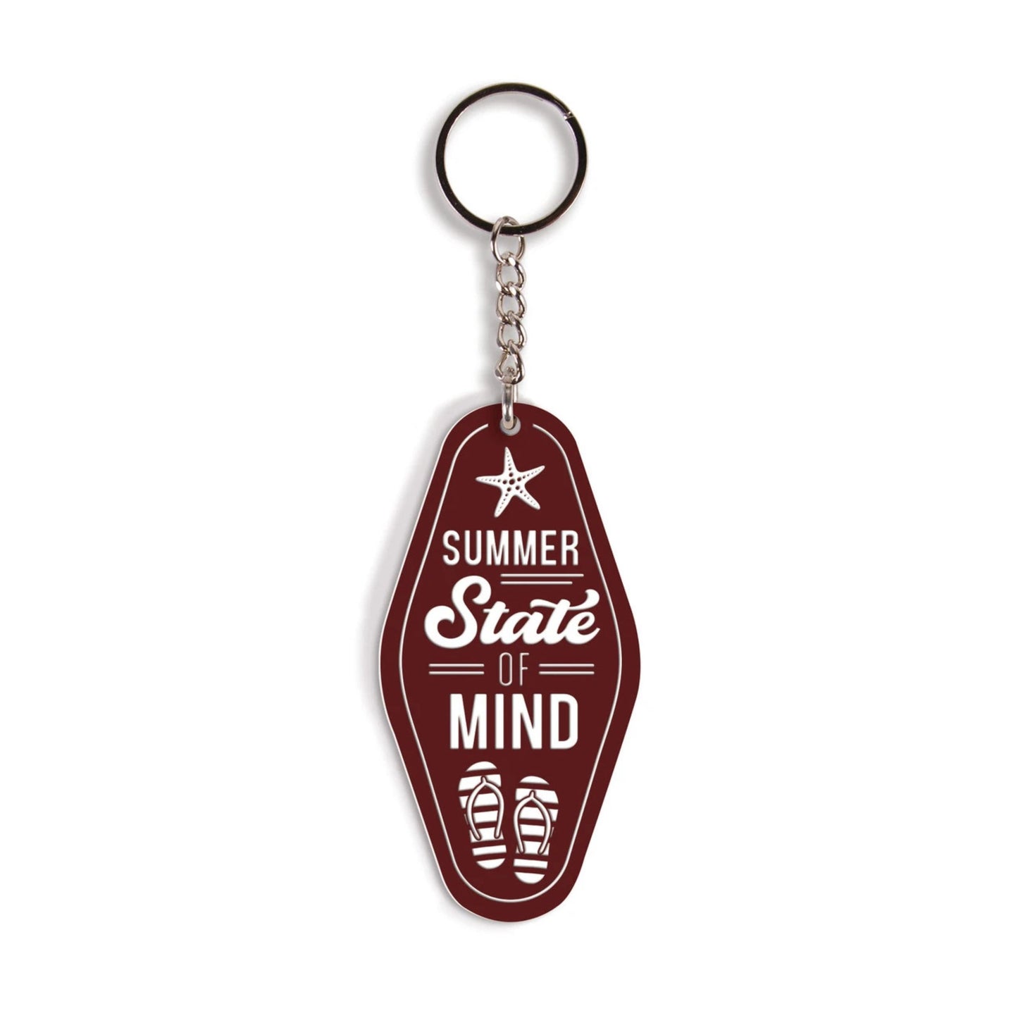 Keychain with 'Summer State of Mind' text on a white background