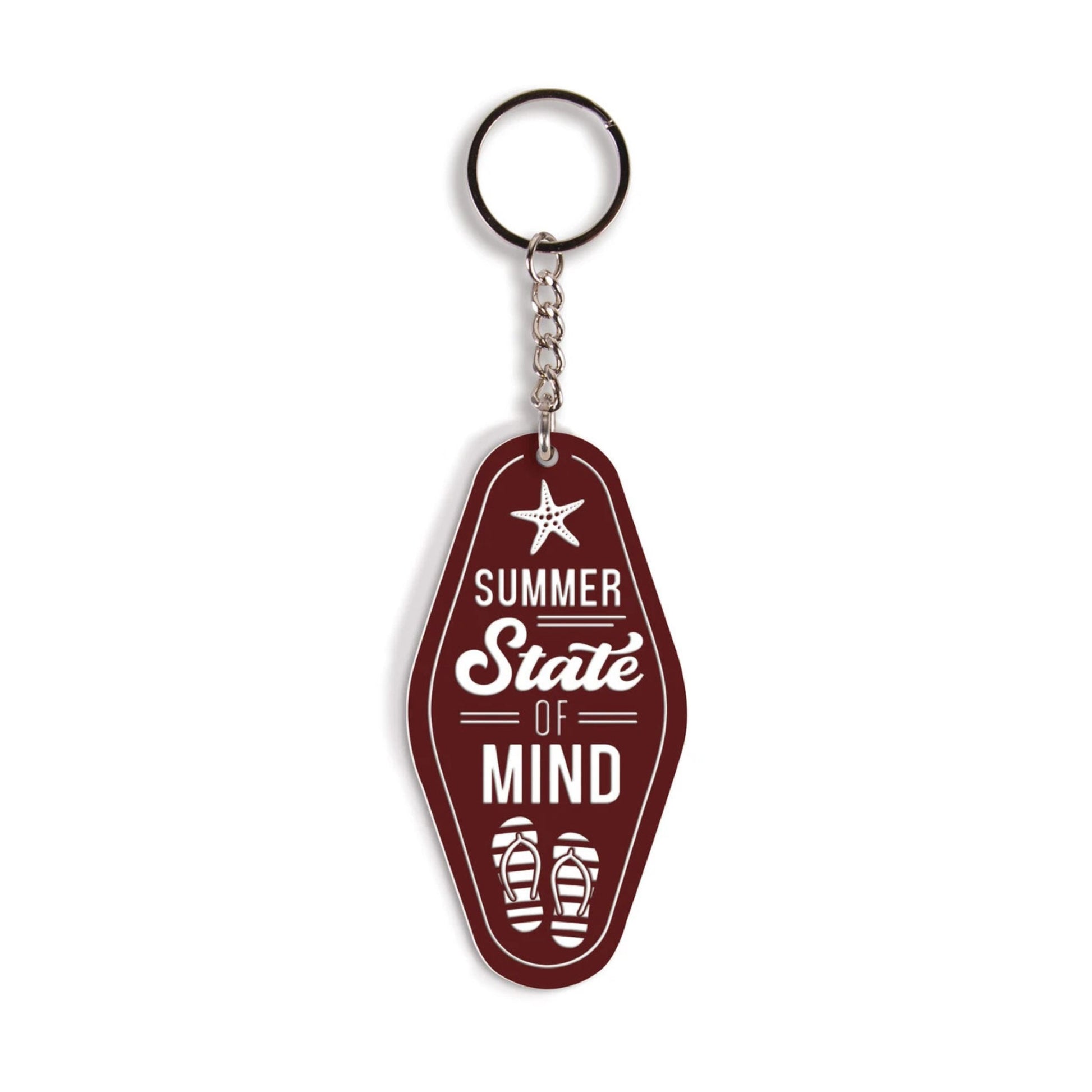 Keychain with 'Summer State of Mind' text on a white background