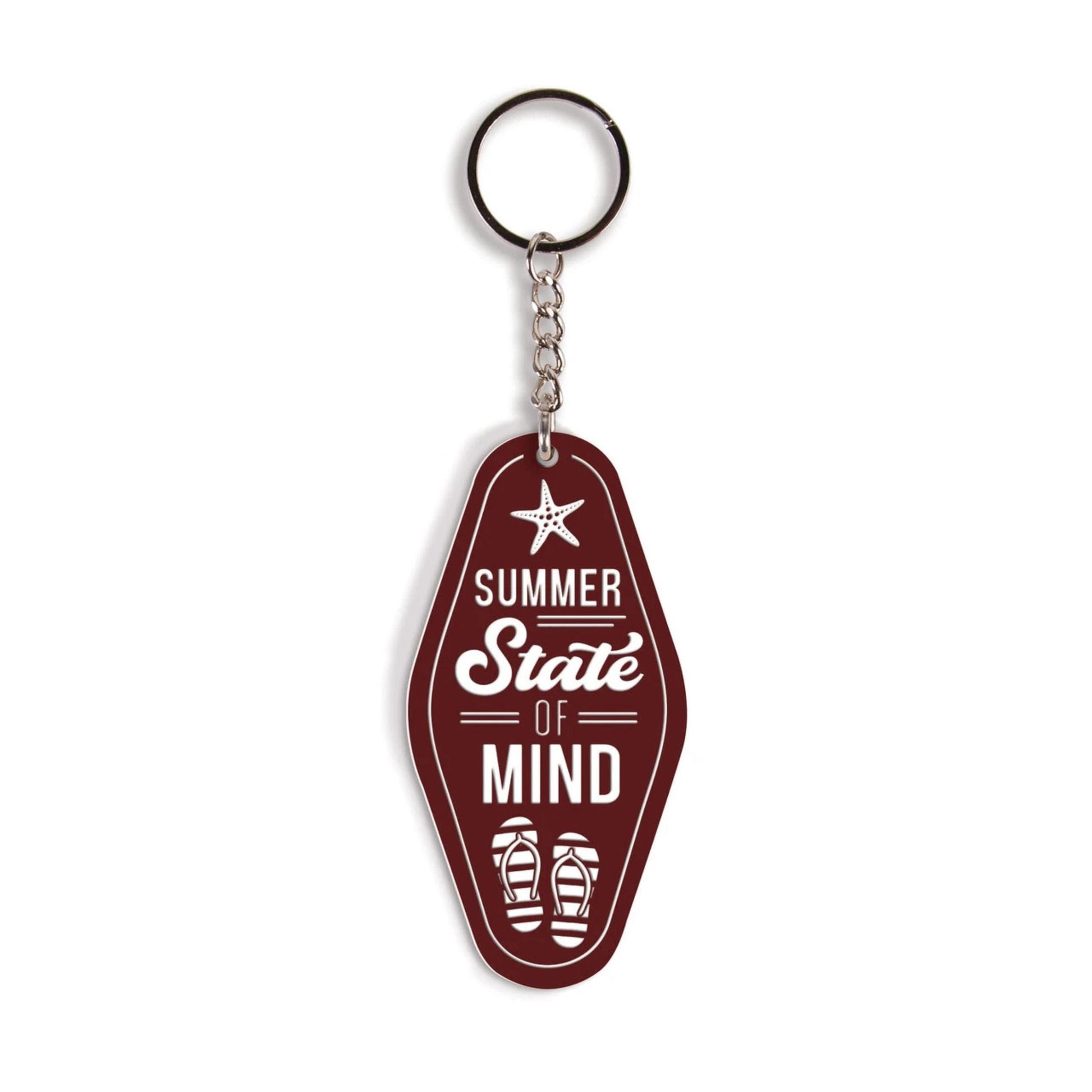 Keychain with 'Summer State of Mind' text on a white background