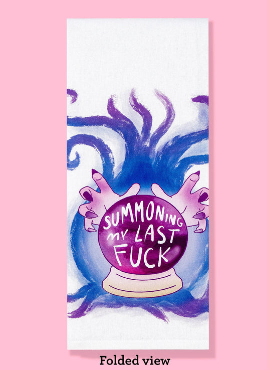 Summoning My Last Fuck Crystal Ball Dishtowel | Halloween Theme Kitchen Cotton Hand Tea Dishcloth