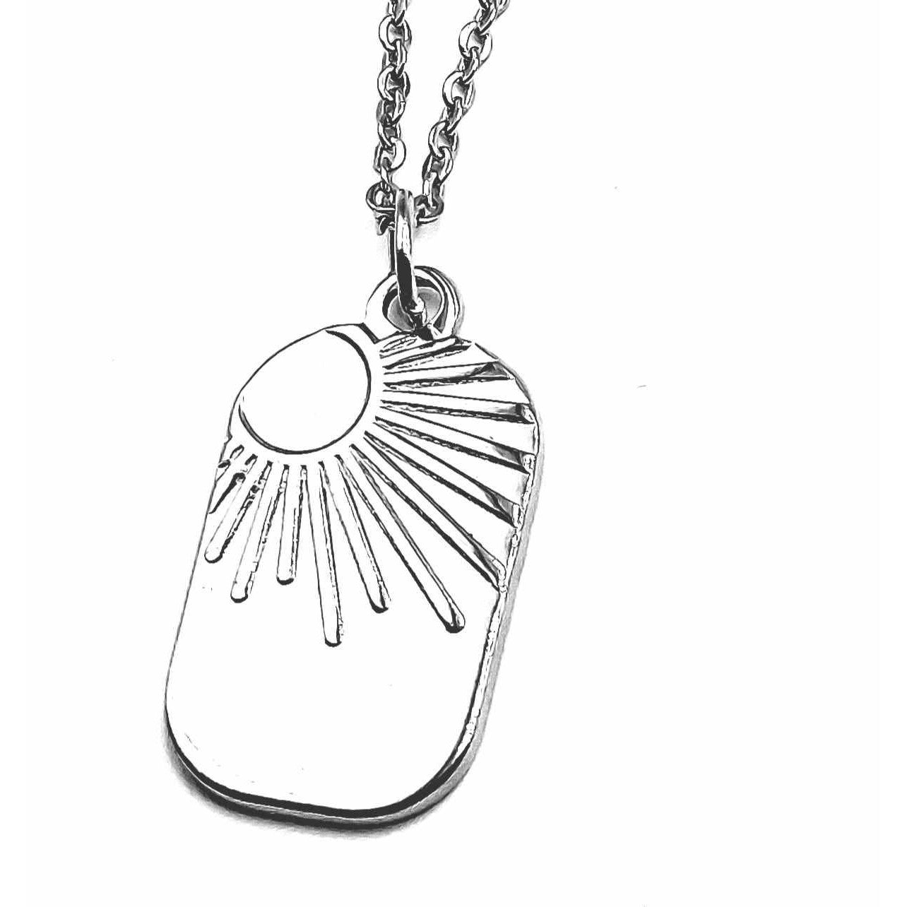 Sun Goddess Stainless Steel Necklace | Silver Dog Tag Style Pendant on Chain