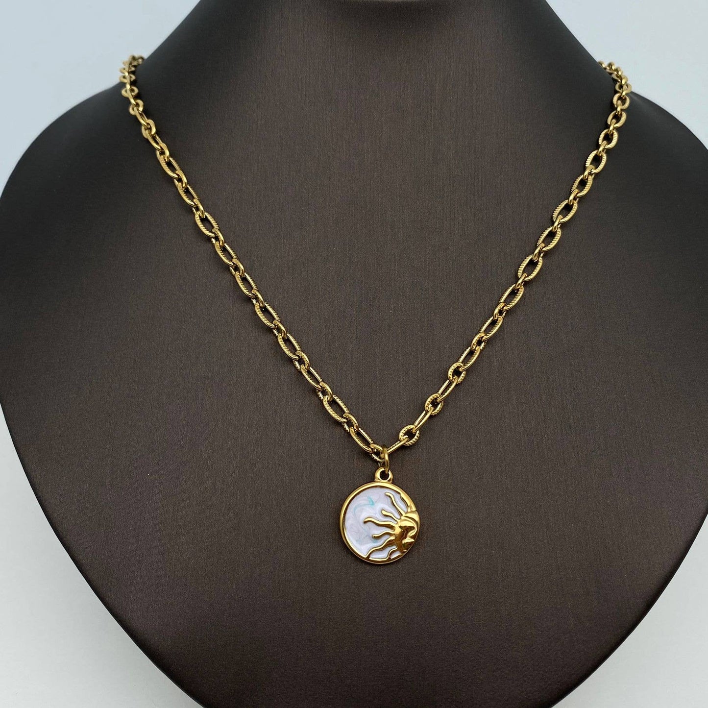 Sun Moon Round Stainless Steel Pendant Necklace | Fashion Jewelry