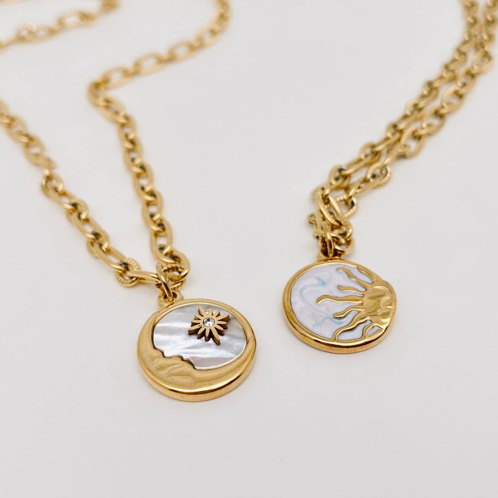 Sun Moon Round Stainless Steel Pendant Necklace | Fashion Jewelry