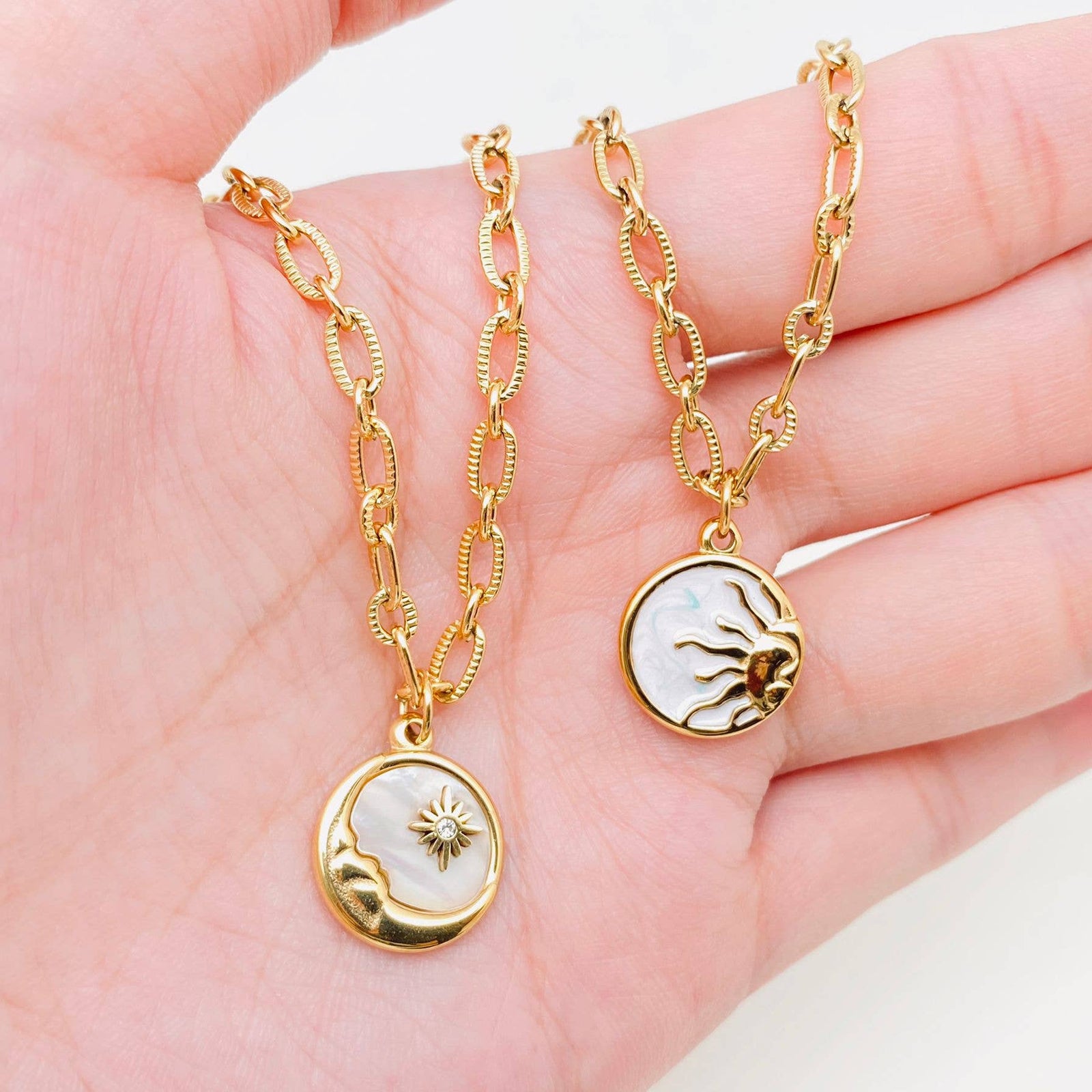 Sun Moon Round Stainless Steel Pendant Necklace | Fashion Jewelry