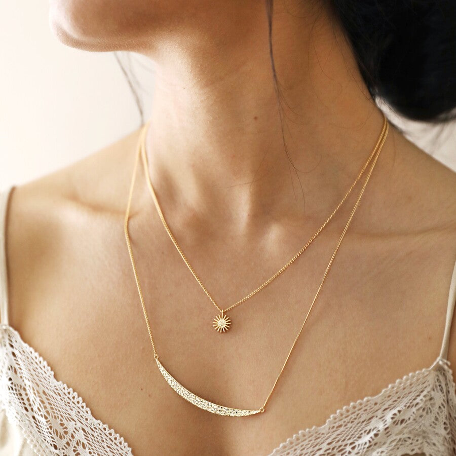 Sun and Moon Layered Necklace in Gold | Designed in the UK | 14K Gold Plated
