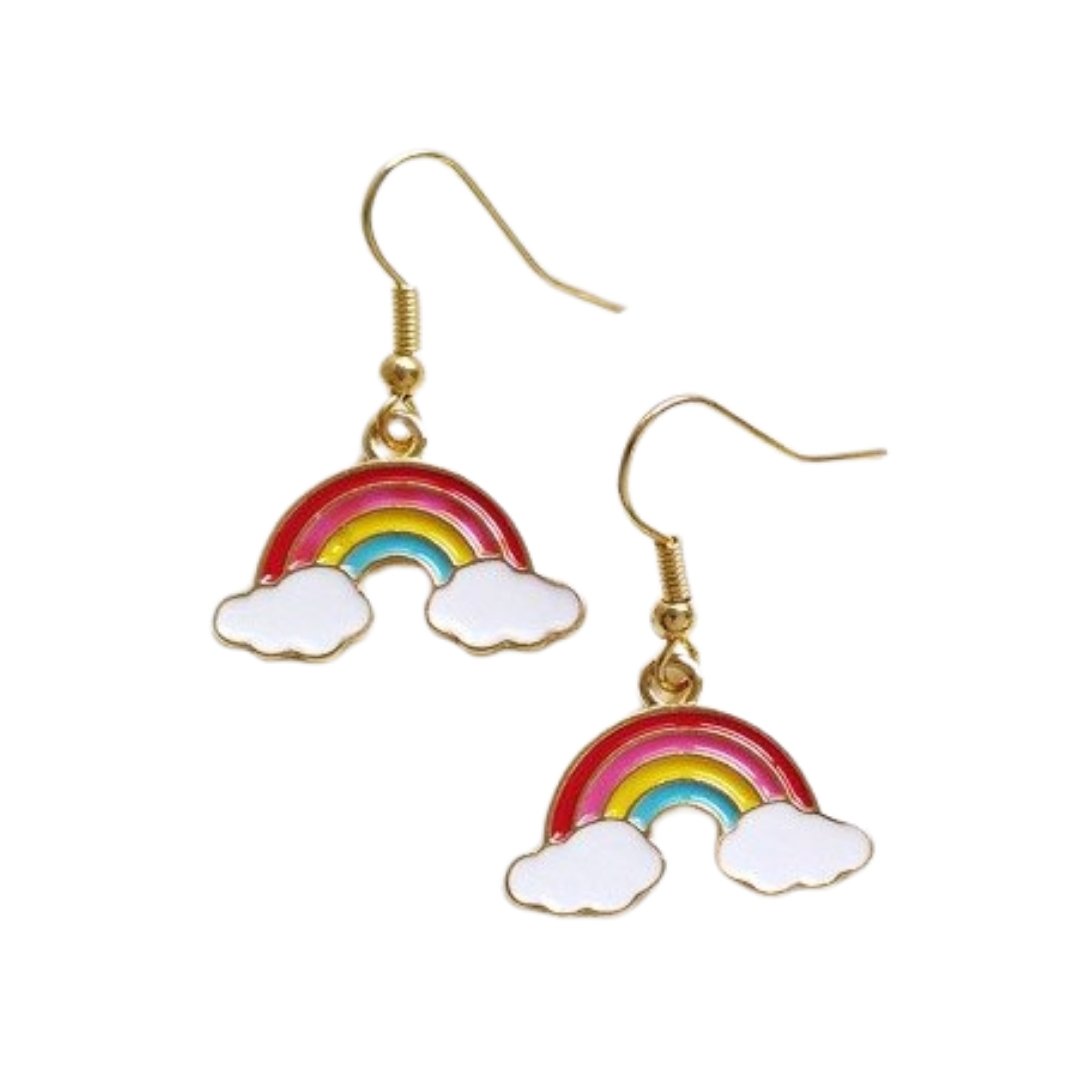 Sunny Skies '70s-'80s Style Enamel Rainbow Hook Earrings in Gift Box