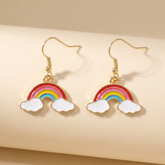 Sunny Skies '70s-'80s Style Enamel Rainbow Hook Earrings