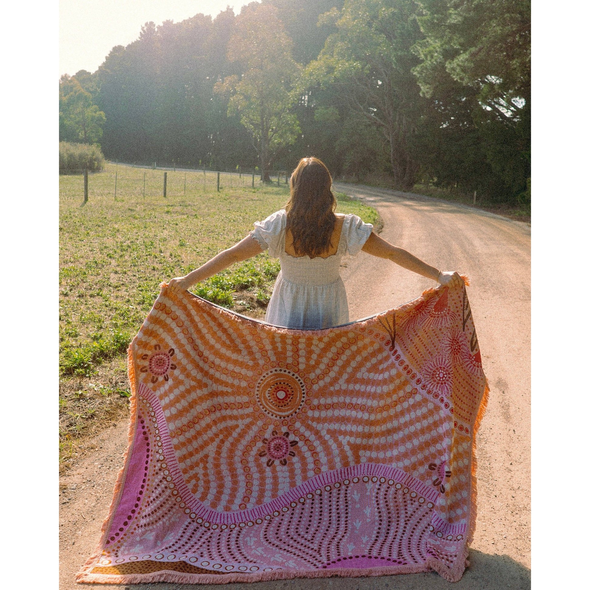 Sunray First Nations Throw Blanket or Beach Blanket | Extra Large 63" x 79" Woven Snuggle Blanket, Picnic Mat