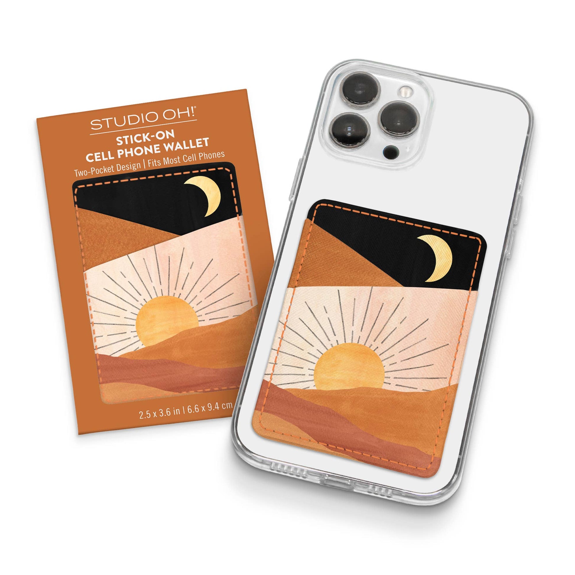 Sunrise Moon Stick-On Cell Phone Wallet | Two Pocket Design Cash ID Cards Holder