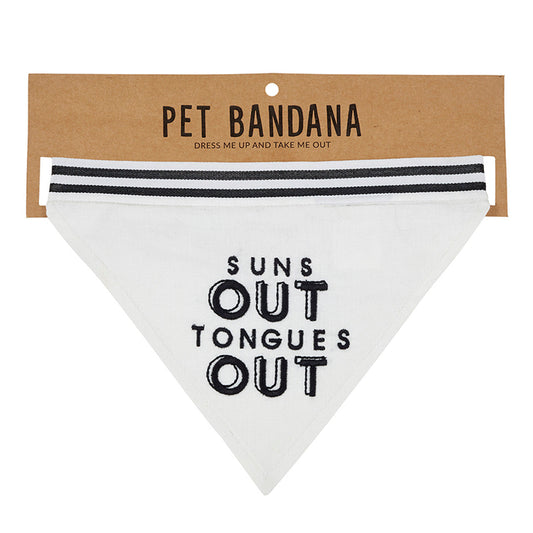 Suns Out Tongues Out Pet Bandana in White | Animal Pet Accessory | 9" x 6"