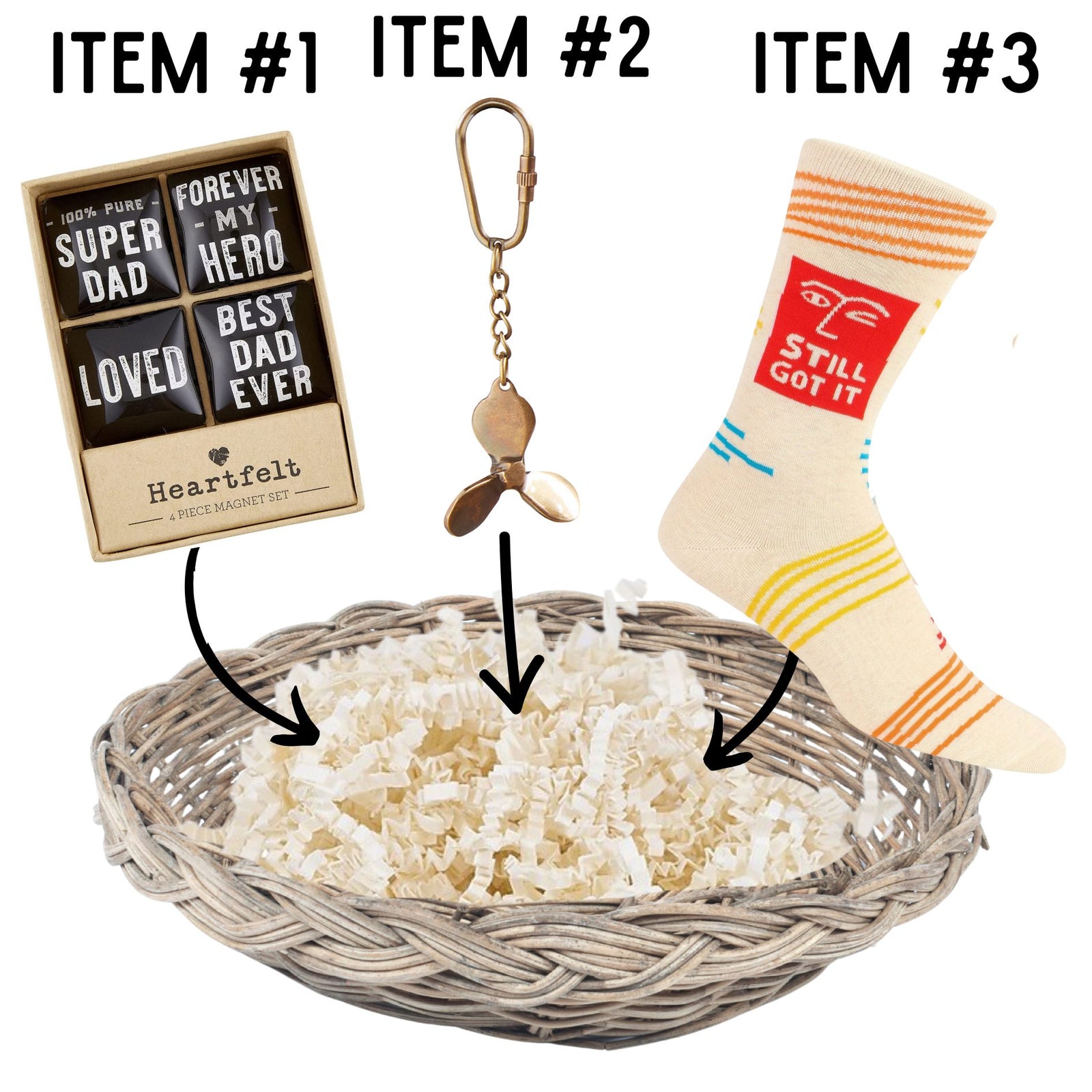 Super Dad Magnets Father's Day Gift Basket | 3 Gift Items in a Reusable Basket