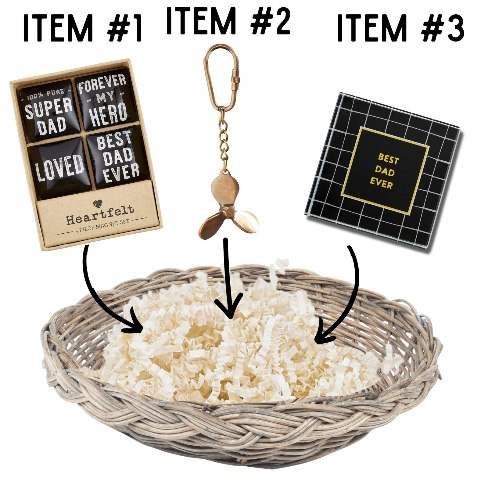 Super Dad Magnets Father's Day Gift Basket | 3 Gift Items in a Reusable Basket