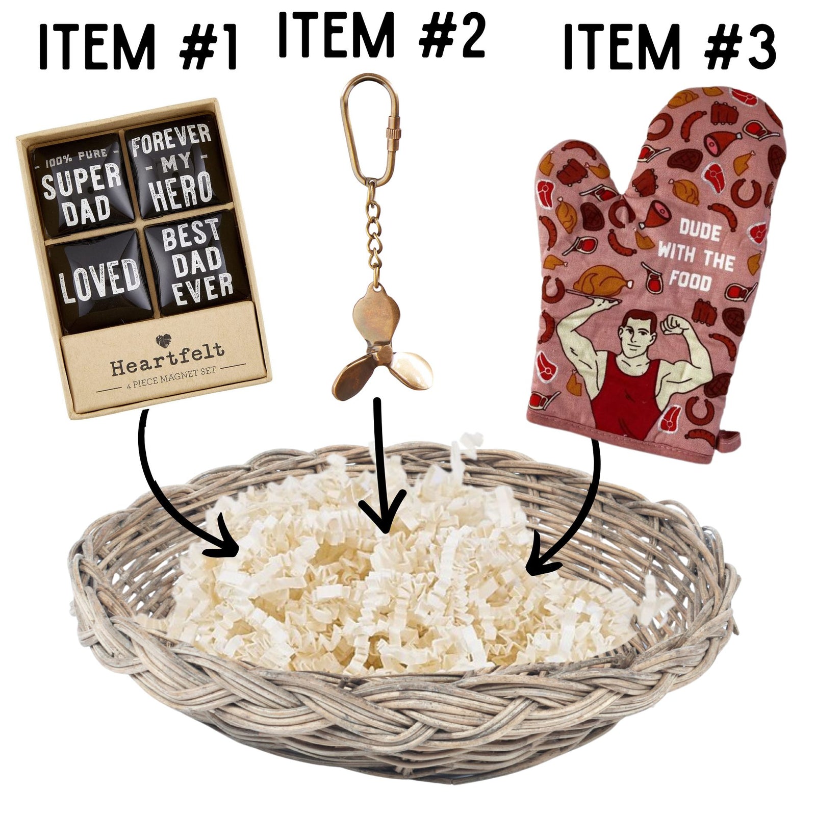 Super Dad Magnets Father's Day Gift Basket | 3 Gift Items in a Reusable Basket