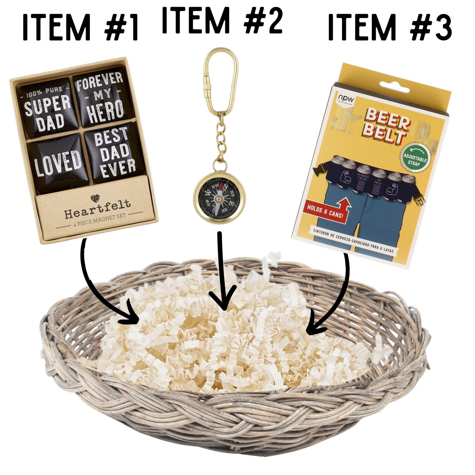 Super Dad Magnets Father's Day Gift Basket | 3 Gift Items in a Reusable Basket