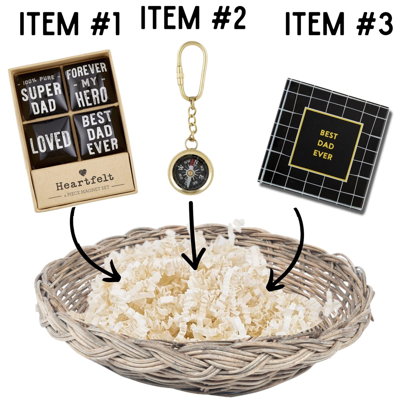 Super Dad Magnets Father's Day Gift Basket | 3 Gift Items in a Reusable Basket